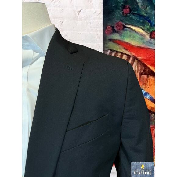 Stafford 46R Mens Basic Black Classic Blazer Sport Suit Jacket Separate - Picture 3 of 15